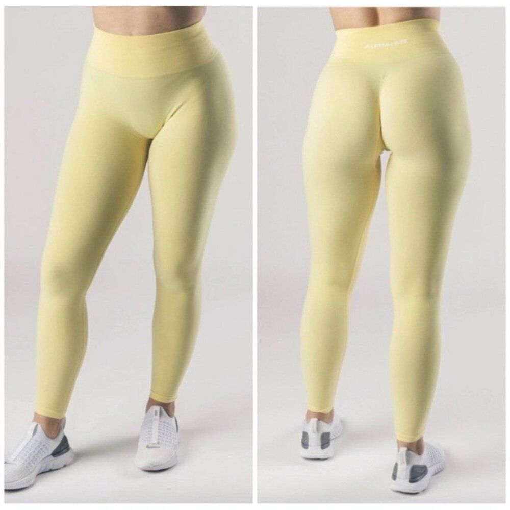 alphalete yellow Lemonade Amplify Contour leggings Athletic Workout Small